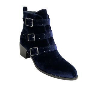 Lord & Taylor 424 Fifth Velvet Studded Boots 3 Buckle Blue 7